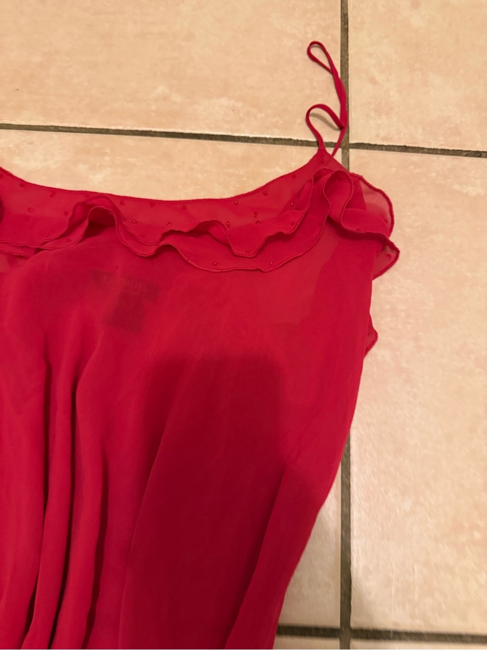 Red Spaghetti Strap Ruffle Slip Dress - Picture 2 of 7